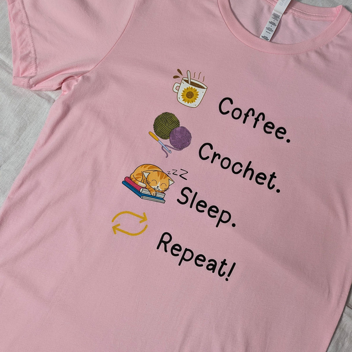 Coffee. Crochet. Sleep. Repeat! Colourful Relaxed Fit T-shirt by Brunaticality